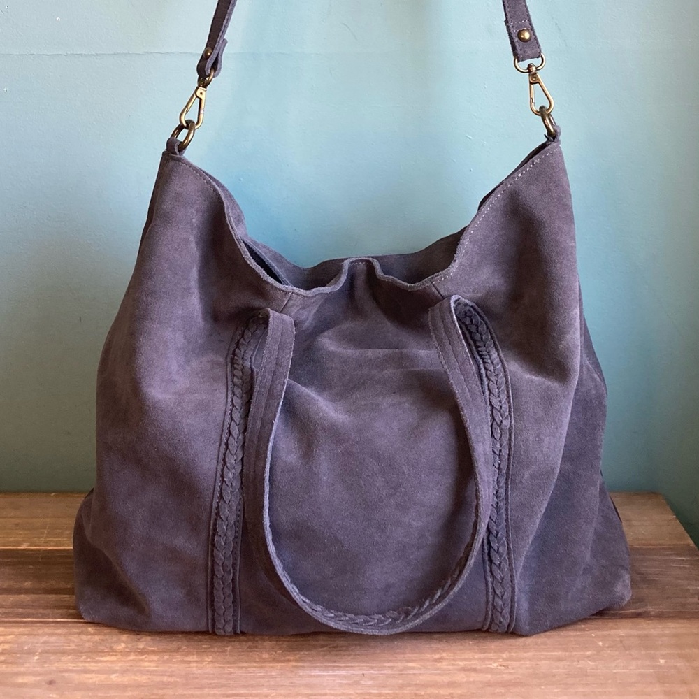 Moda Luxe Slouchy Suede Leather Hobo Tote Bag - Picture 4 of 14